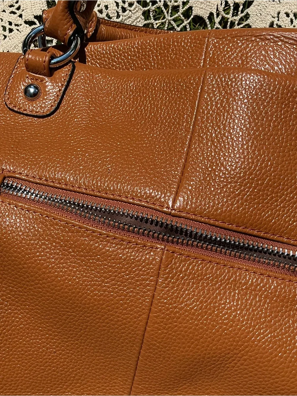 Kattee Genuine Leather Pebbled Tote Satchel Camel Brown Shoulder Crossbody Bag